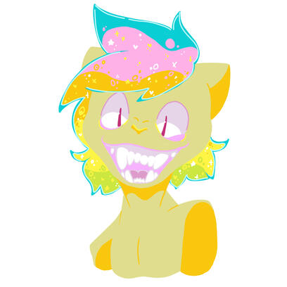 Headshot of a yellow cat with pink hair